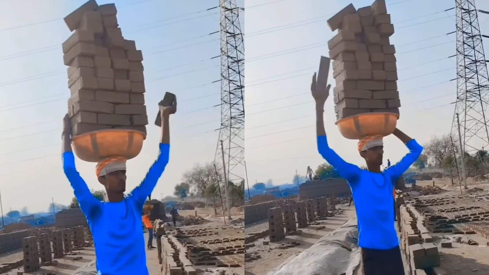 Video: सिर पर ईंटों का टावर लेकर ऐसे चला मजदूर, देख हर कोई रह गया हैरान