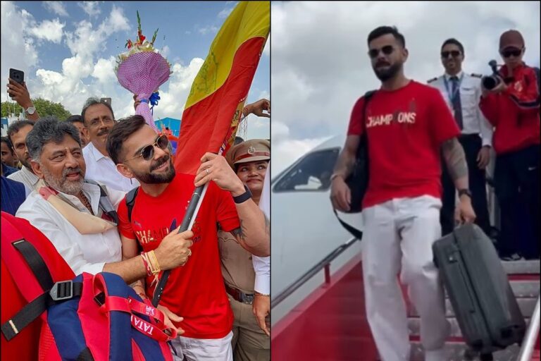 काला चश्मा पहने टशन के साथ प्लेन से उतरे विराट, इंतजार कर रहे थे डीके शिवकुमार