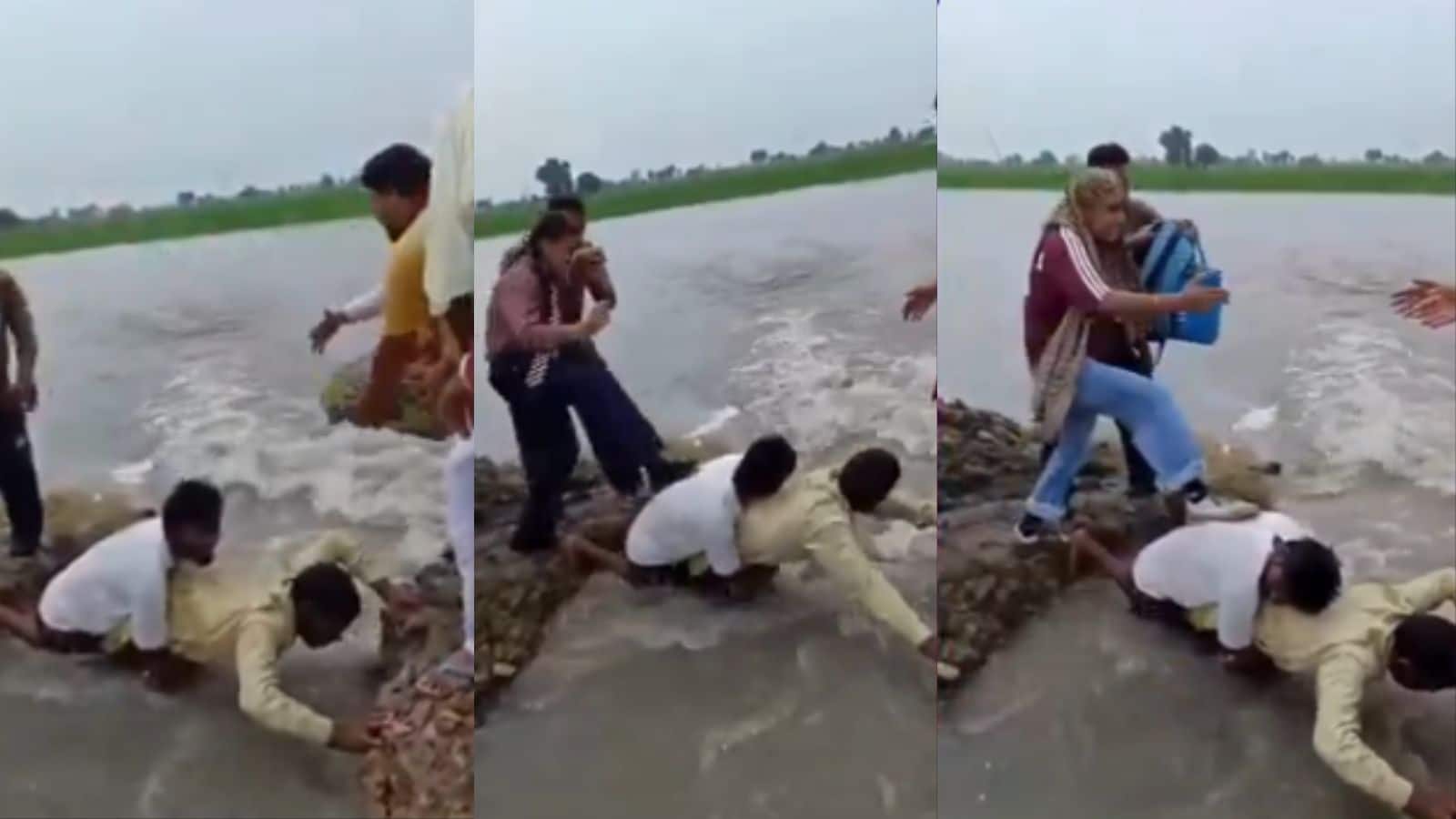 पंजाब में इंसानियत की मिसाल, बाढ़ में सड़क बही तो ग्रामीणों ने बच्चों के लिए बनाया 'मानव पुल', वीडियो वायरल