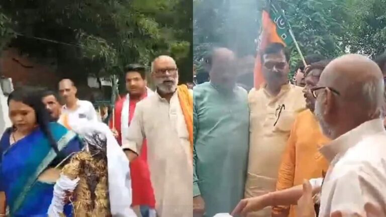 राहुल गांधी का पुतला फूंकने के लिए BJP के दो पूर्व विधायक आपस में भिड़े, एक जलता पुतला लेकर भागा!