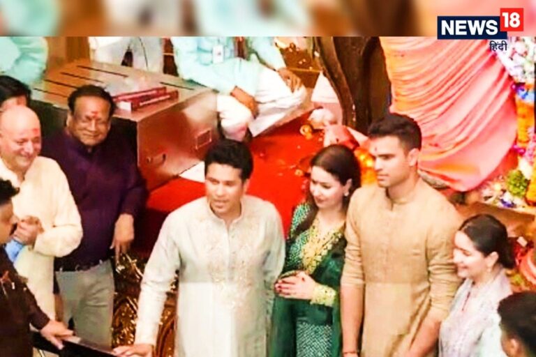 सचिन तेंदुलकर पूरे परिवार संग लालबागचा राजा के दर्शन के लिए पहुंचे