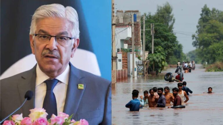 पाकिस्तान के रक्षा मंत्री ने बाढ़ को बताया 'आशीर्वाद' बोले- बाढ़ के पानी को टब में भरकर घर में रखें