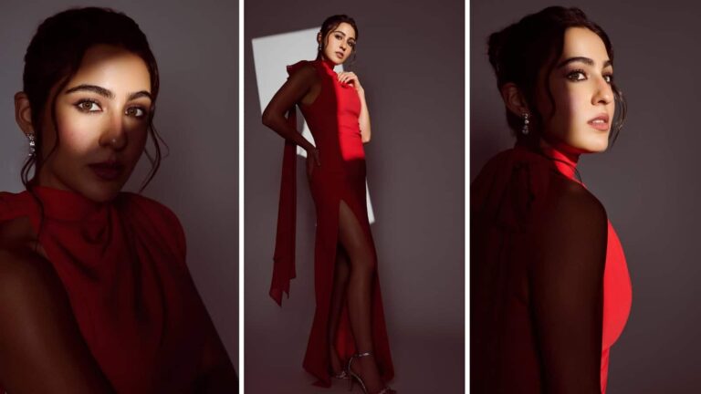 Sara Ali Khan: रेड थाई स्लिट गाउन पहन सारा अली खान खान ने गिराईं बिजलियां, ब्रैकग्राउंड सॉन्ग सुन लोगों की छूटी हंसी