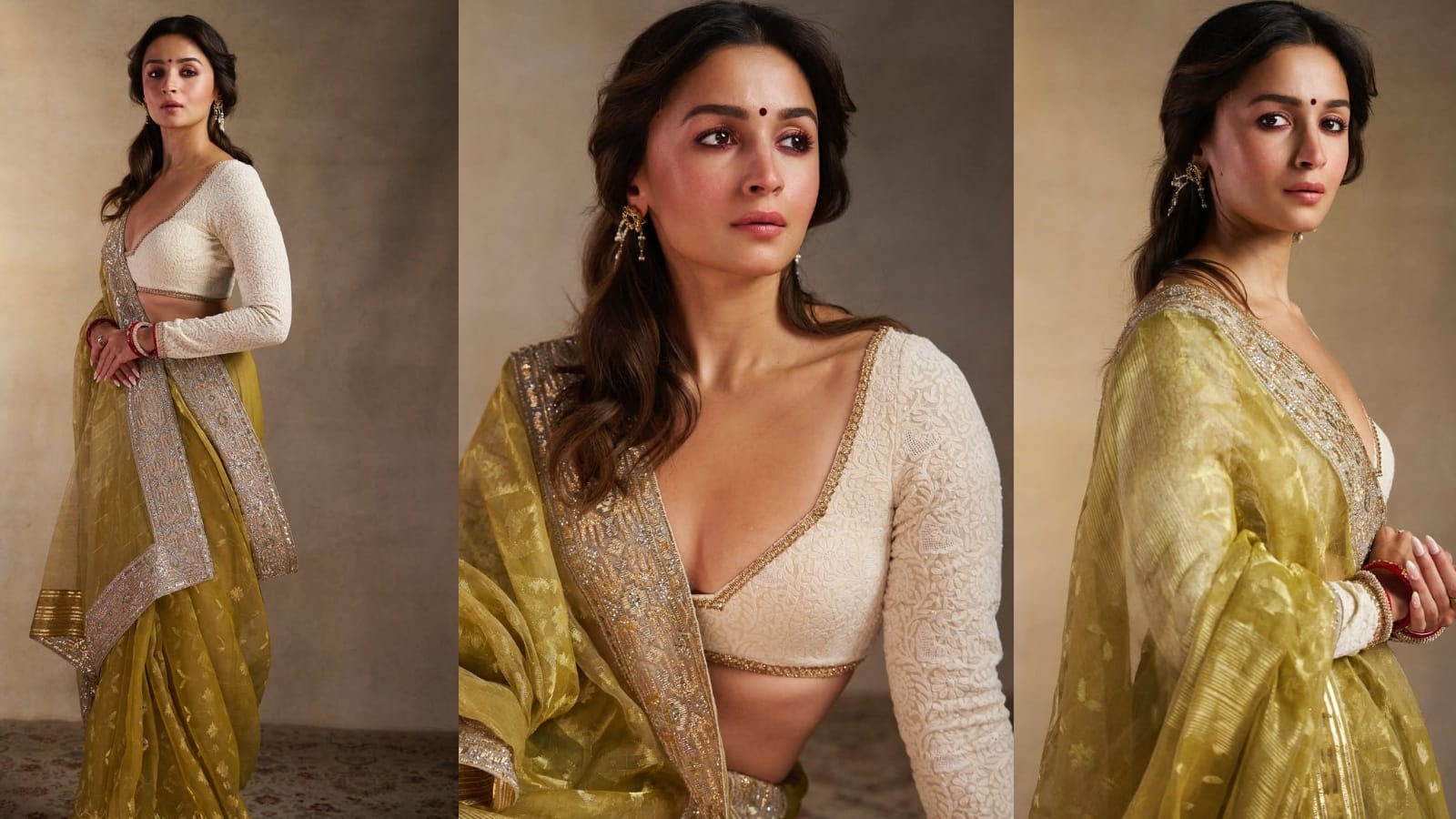 Alia Bhatt Look:  यलो साड़ी...डीपनेक डिजाइनर ब्लाउज में आलिया भट्ट लगी खूबसूरत, इंडियन ब्यूटी पर फैंस हुए लट्टू