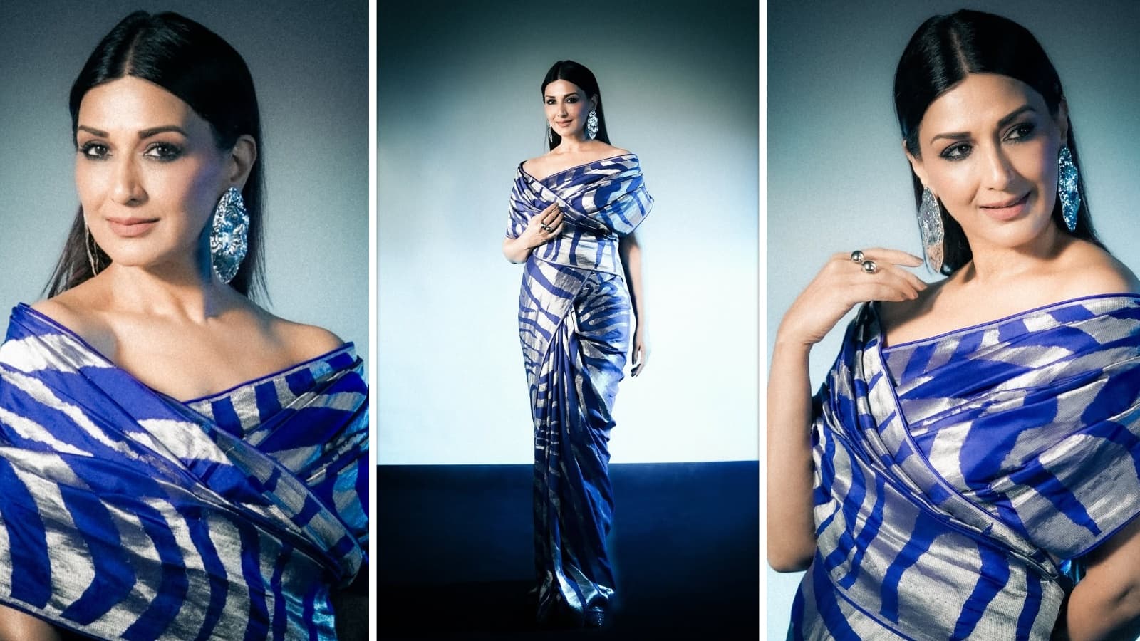 Sonali Bendre: 50 उम्र में भी कहर ढाती हैं सोनाली बिंद्रे, ब्लू साड़ी में दिखाई दिलकश अदाएं