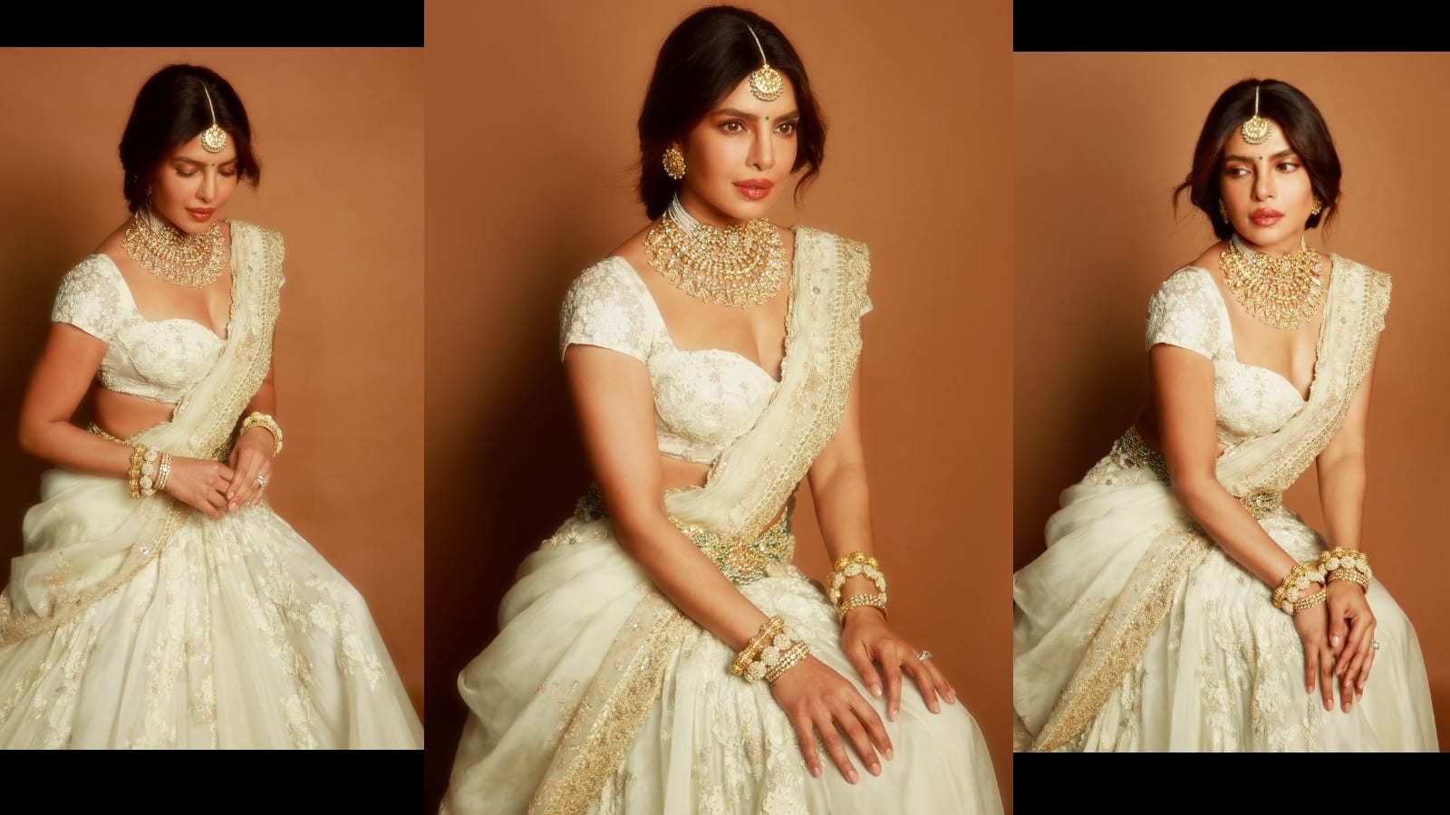 Priyanka Chopra: व्हाइट लहंगा...माथे पर बिंदी..., बीवी का अप्सरा लुक देख फिर फिसला निक जोनस का दिल