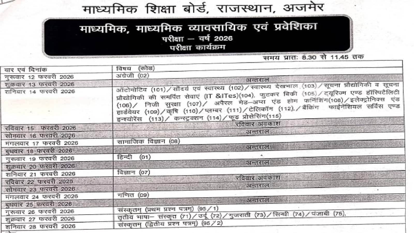 RBSE 10th-12th Exam 2025 Datesheet: आ गई राजस्थान बोर्ड की डेटशीट, जानें पहला पेपर कब होगा?