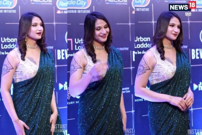 ग्रीन साड़ी... कंट्रास्ट ब्लाउज, लड़का से लड़की बनी अनाया बांगड़ ने ढाया कहर