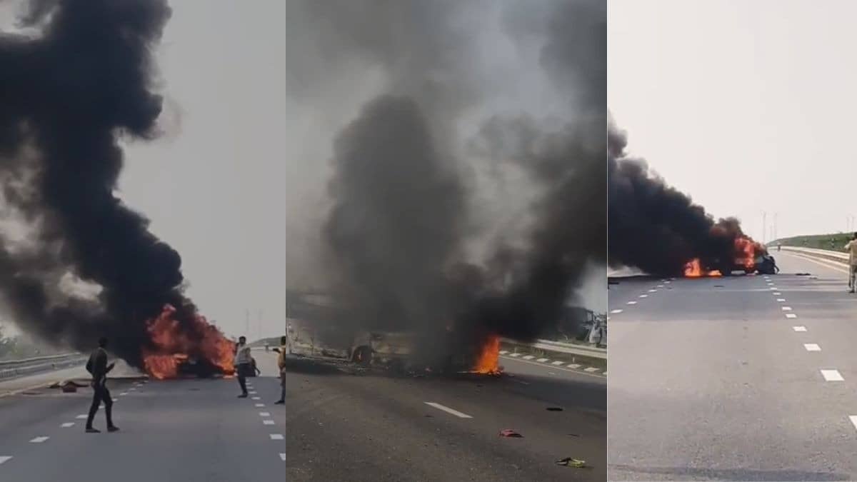 UP: बाराबंकी में भीषण सड़क हादसा, ब्रेजा ने खड़ी दूसरी कार में मारी टक्कर, धू-धू कर जल उठी दोनों गाड़ी, 5 लोगों की मौके पर मौत, VIDEO