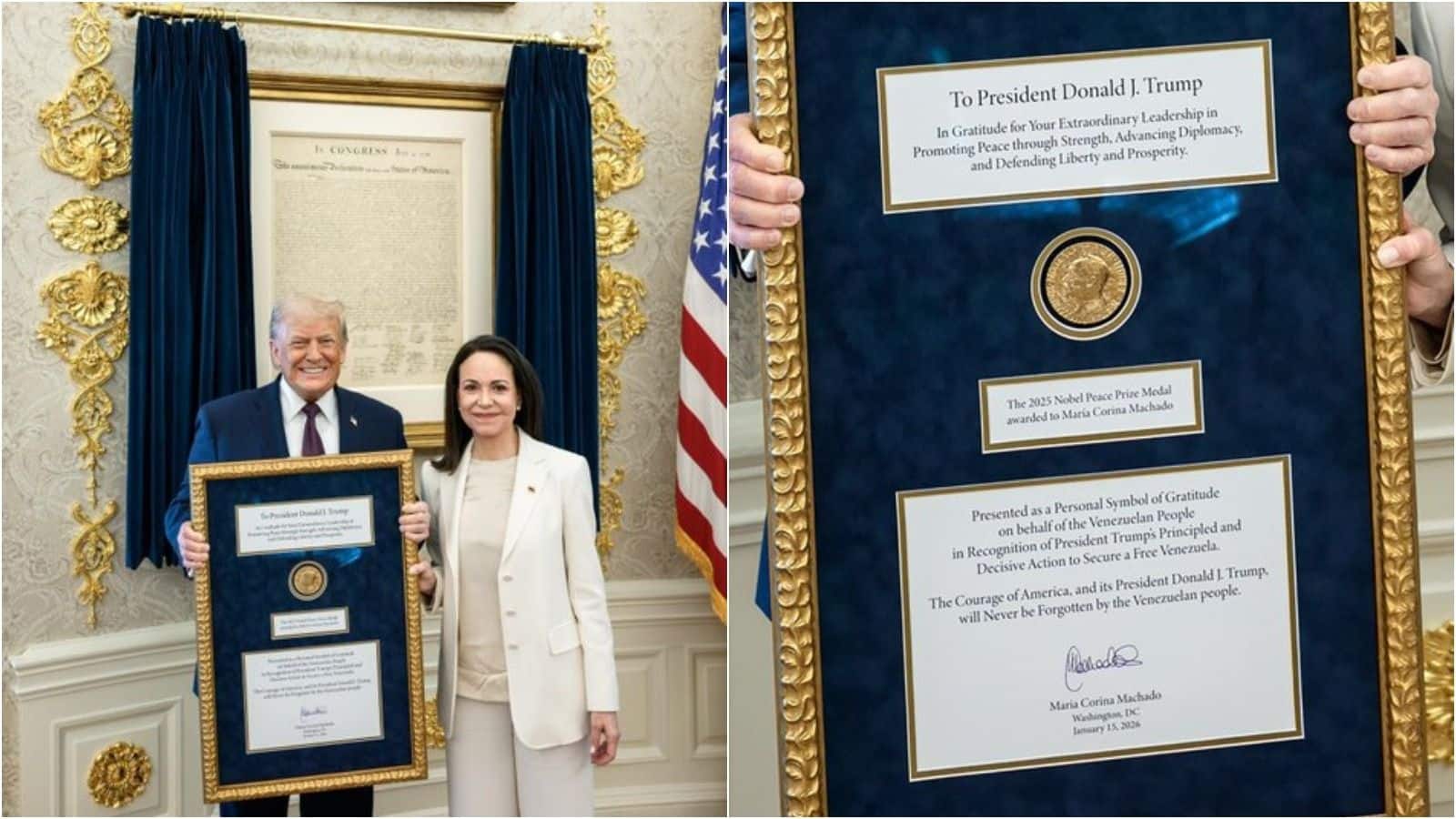 Trump Nobel Award: आखिरकार ट्रंप को मिल ही गया नोबेल प्राइज, वेनेजुएला की मचाडो ने अमेरिकी राष्ट्रपति को भेंट किया अपना पुरस्कार