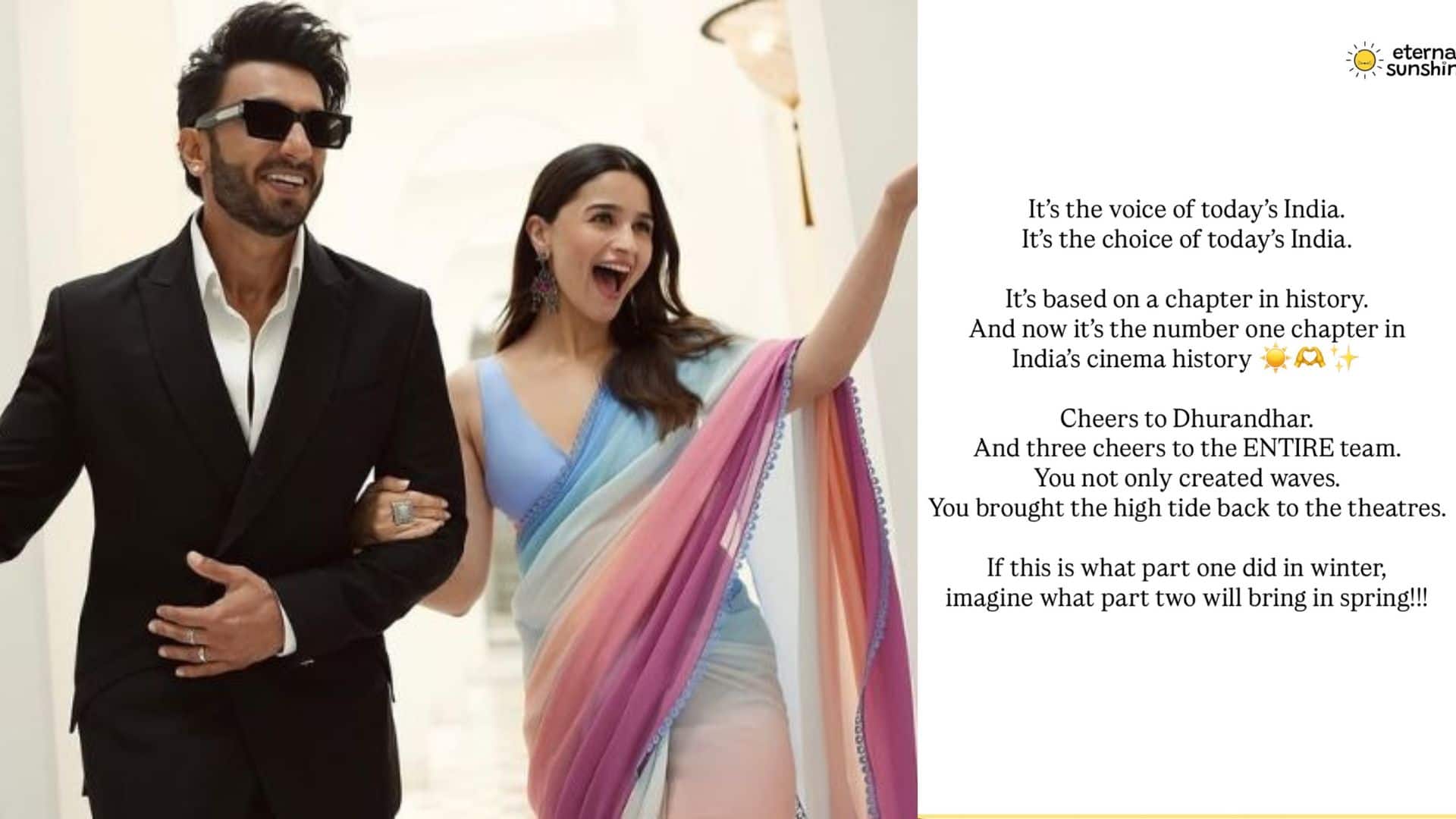 Alia Bhatt: आलिया भट्ट ने 'धुरंधर' की तारीफ की, रणवीर सिंह की ब्लॉकबस्टर को बताया 'आज के भारत की आवाज'