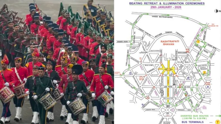 Delhi Traffic Alert: दिल्ली में बीटिंग रिट्रीट के चलते कई रास्ते बंद, शाम 6 बजे तक 2 मेट्रो स्टेशन बंद; बसों के भी बदले गए रूट; पढ़ें एडवाइजरी