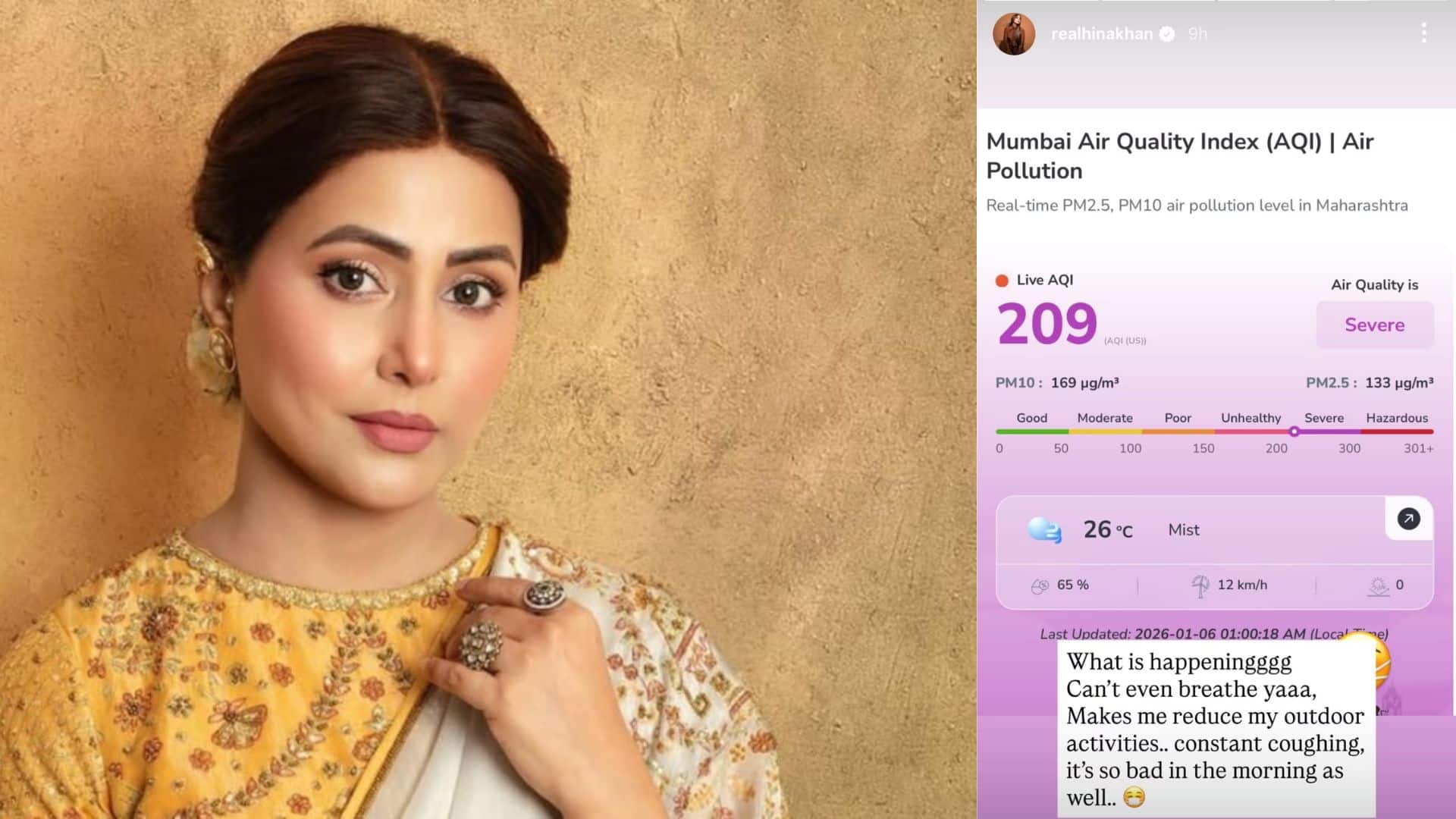 Hina Khan: मुंबई की जहरीली हवा से हिना खान की बढ़ी परेशानी, सोशल मीडिया पर जताई चिंता