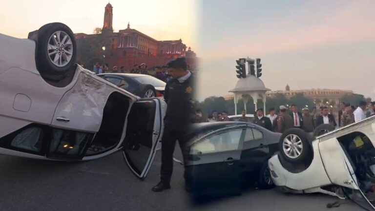 दिल्ली के विजय चौक पर हादसा, सेना की गाड़ी से लग्जरी कार की टक्कर के बाद मचा कोहराम, VIDEO