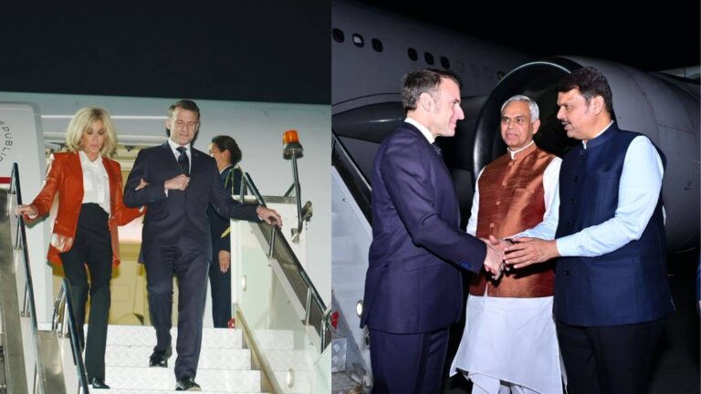 पत्नी संग मुंबई पहुंचे फ्रांसीसी राष्ट्रपति इमैनुएल मैक्रों, एयरपोर्ट पर हुआ स्वागत, PM मोदी के साथ आज करेंगे द्विपक्षीय वार्ता