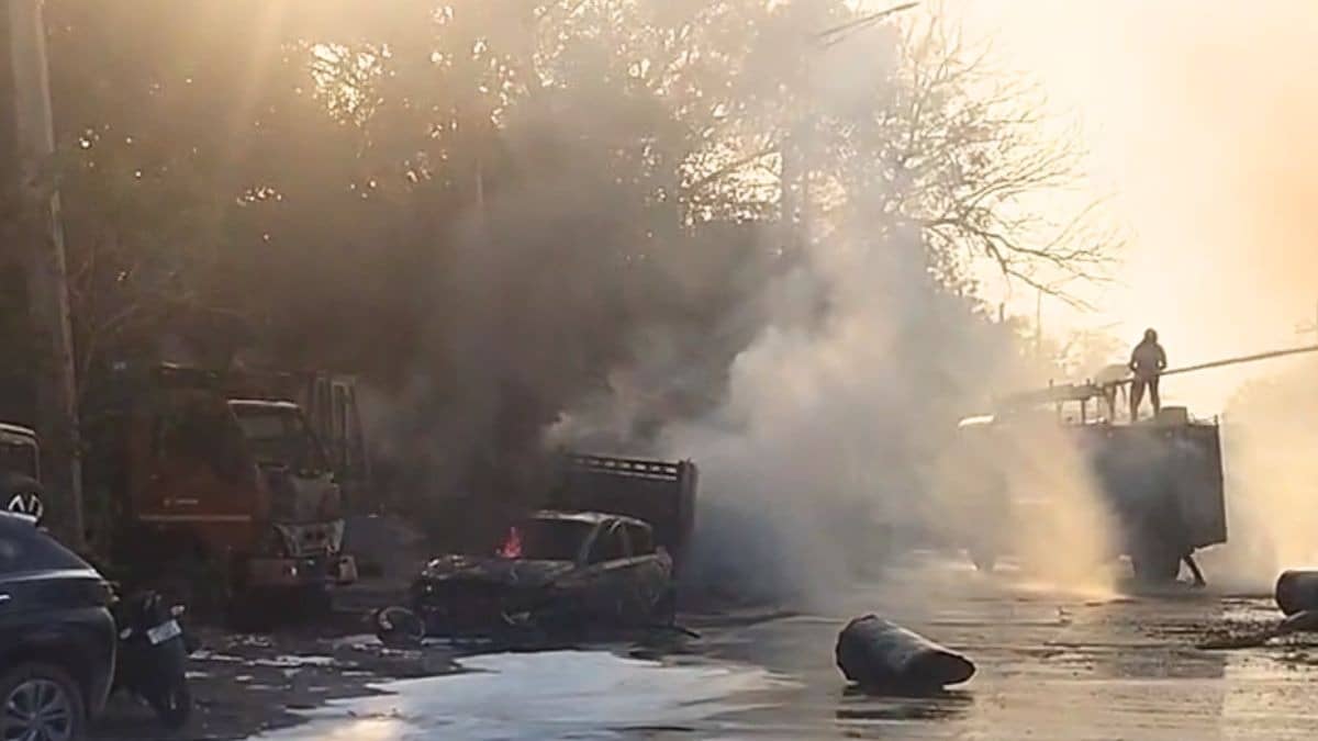 फरीदाबाद के तेल गोदाम में लगी भीषण आग, 12 से ज्यादा लोग झुलसे; मौके पर खड़ी जेसीबी समेत दर्जनभर गाड़ियां जलकर राख