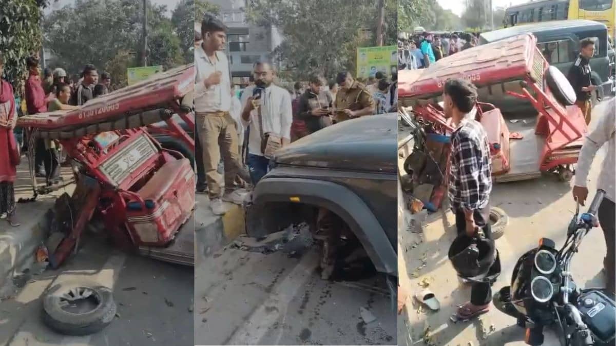 नोएडा में तेज रफ्तार थार का कहर, जोरदार टक्कर से ई-रिक्शा को किया चकनाचूर; घायलों की हालत गंभीर