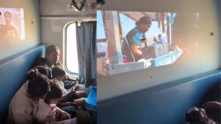 ट्रेन में प्रोजेक्टर लगाकर फिल्म देखना सही या गलत? वायरल वीडियो से उठे सवाल