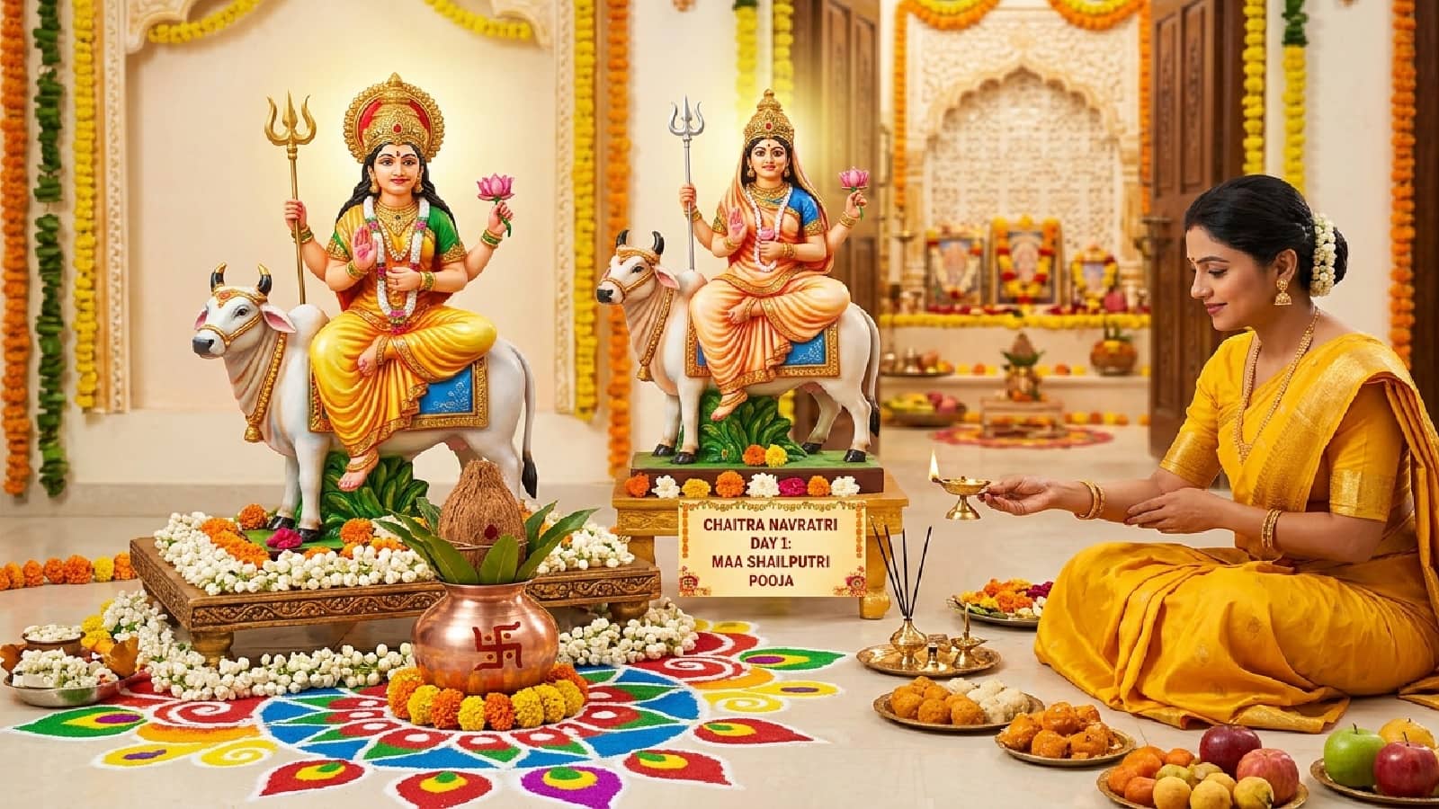 Chaitra Navratri 2026 first day: आज चैत्र नवरात्रि का पहला दिन मां शैलपुत्री को है समर्पित, जानें पूजा का मुहूर्त, विधि, कथा और भोग
