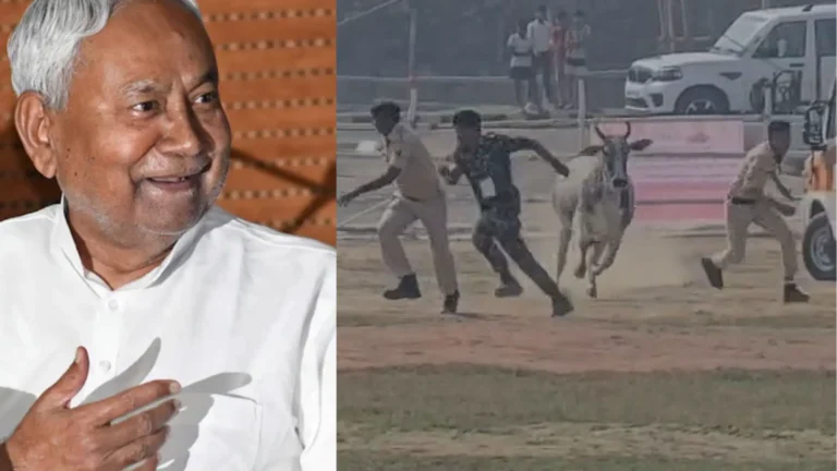 CM नीतीश के बेगूसराय पहुंचने से पहले हेलीपैड कैंपस में घुसा सांड, पुलिसकर्मियों को भी दौड़ाया; देखिए LIVE VIDEO