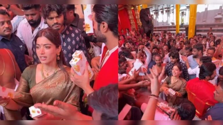 Rashmika Mandanna–Vijay Deverakonda पहुंचे तिरुपति बालाजी मंदिर,लिया आशीर्वाद और बांटी मिठाइयां