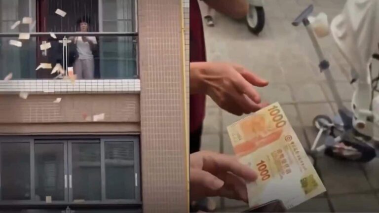 चीन में आमसान से बरसे नोट, अचानक होने लगी पैसों की बारिश! लोगों ने खूब लूटे 1000 हांगकाग डॉलर के नोट