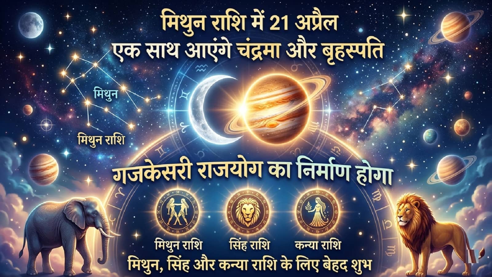 Gajakesari Rajyoga 2026: अप्रैल में बृहस्पति-चंद्रमा की युति से बनेगा गजकेसरी राजयोग, इन 3 राशियों पर माता लक्ष्मी बरसाएंगी अपना आशीर्वाद