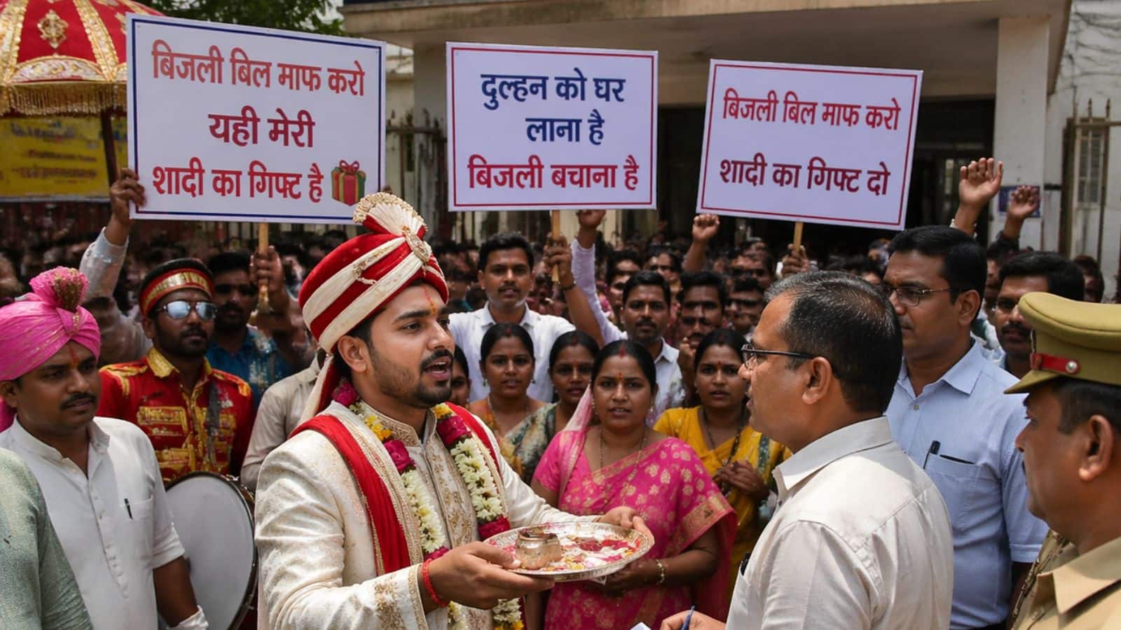 शादी से पहले दूल्हे ने किया आंदोलन, बारात लेकर पहुंचा DM ऑफिस! बोला- बिजली का बिल माफ करो, यही मेरा वेडिंग गिफ्ट है