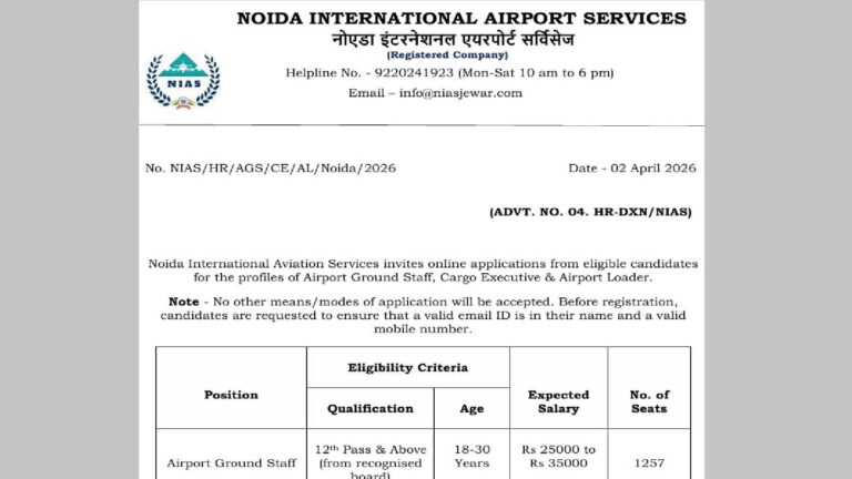 Jewar Airport Recruitment 2026: 10वीं-12वीं पास नोएडा जेवर एयरपोर्ट पर भर्ती के लिए करें आवेदन, 2442 पदों पर नियुक्ति के लिए इस तारीख से पहले करें अप्लाई