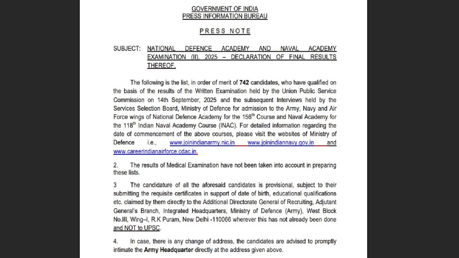 UPSC NDA II 2025 Result OUT: एनडीए 2 परीक्षा में 742 उम्मीदवार सफल घोषित, जानें कब तक आएगी मार्कशीट और कैसे देखें अपना रिजल्ट