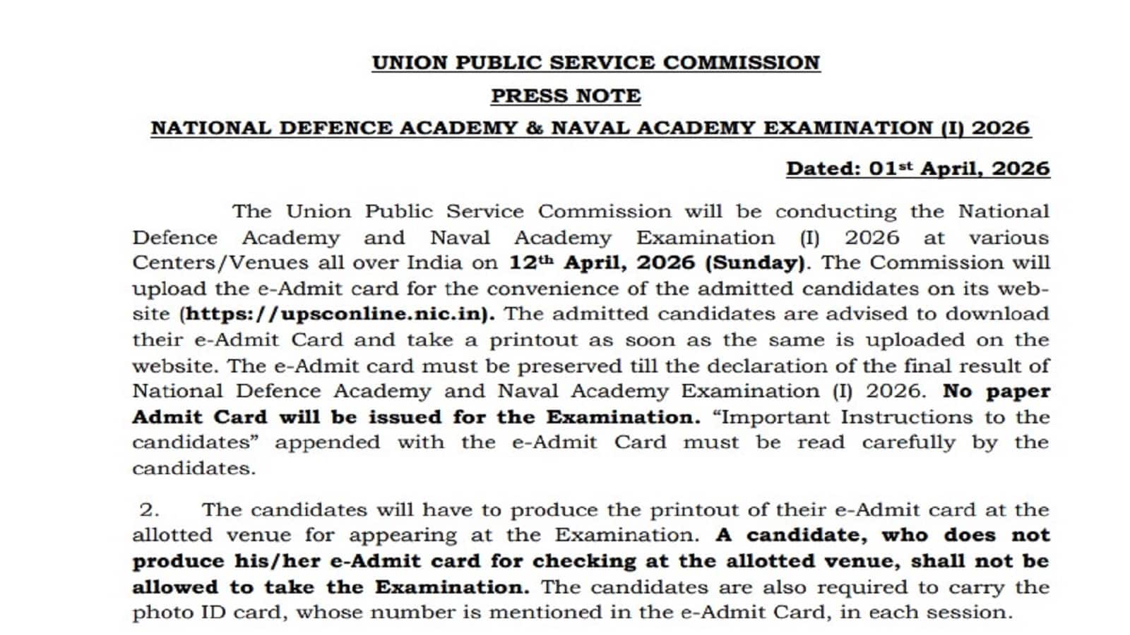 UPSC NDA Admit Card 2026: आधिकारिक वेबसाइट पर जल्द एक्टिव होगा एडमिट कार्ड का लिंक, जानें कैसे करना है डाउनलोड