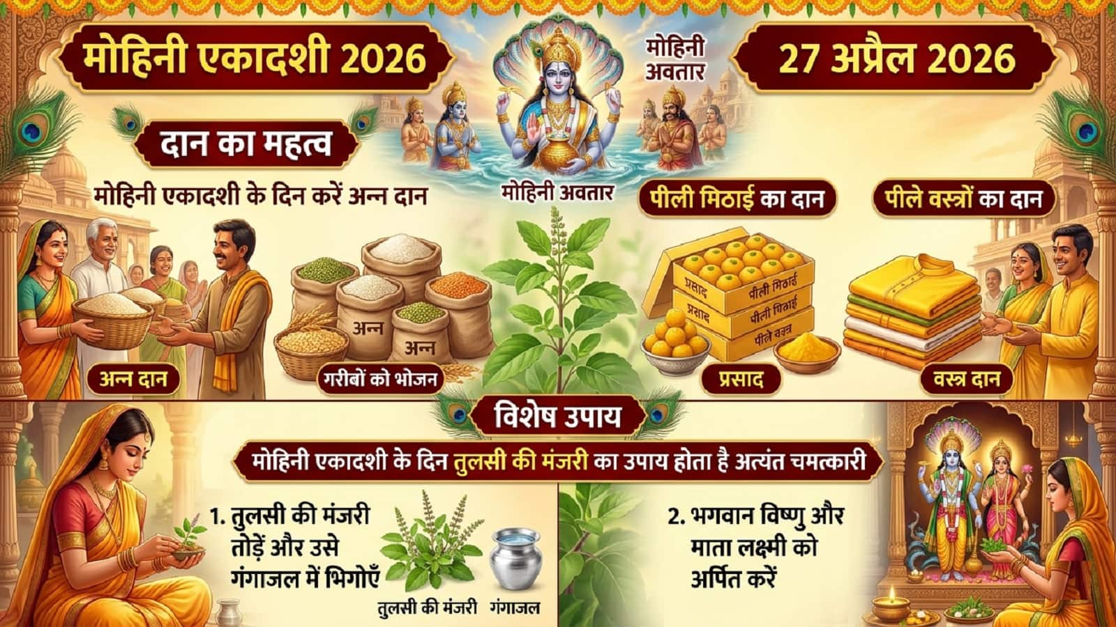 Mohini Ekadashi 2026 Upay: 27 अप्रैल को एकादशी व्रत में करें तुलसी की मंजरी का ये तकदीर बदलने वाला उपाय, जानें किन चीजों के दान से मिलेगी श्रीहरि की कृपा