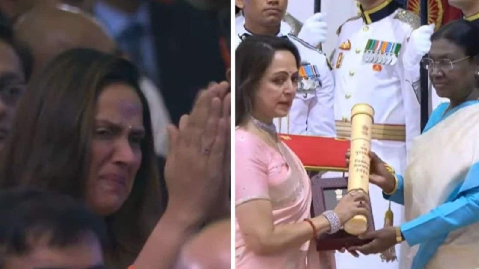 Hema Malini: धर्मेंद्र का पद्म अवॉर्ड रिसीव करते हुए इमोशनल हुईं हेमा मालिनी, बेटी अहाना के भी छलके आंसू