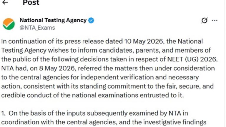 NEET UG 2026 Latest Update: राजस्थान एसओजी की जांच में हुआ खुलासा परीक्षा में ‘गेस पेपर’ से हूबहू आए 120 सवाल, एनटीए ने रद्द की 03 मई की परीक्षा