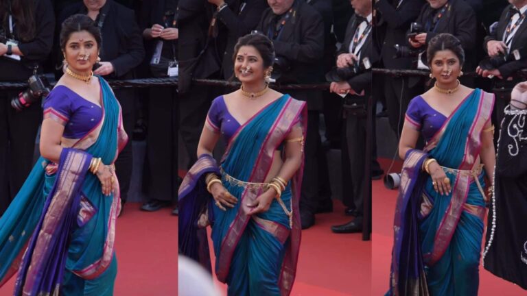 Prajakta Mali In Cannes 2026: रेड कार्पेट पर दिखा मराठी संस्कृति का जलवा, नीली नौवारी साड़ी और नथ में चमकीं प्राजक्ता माळी