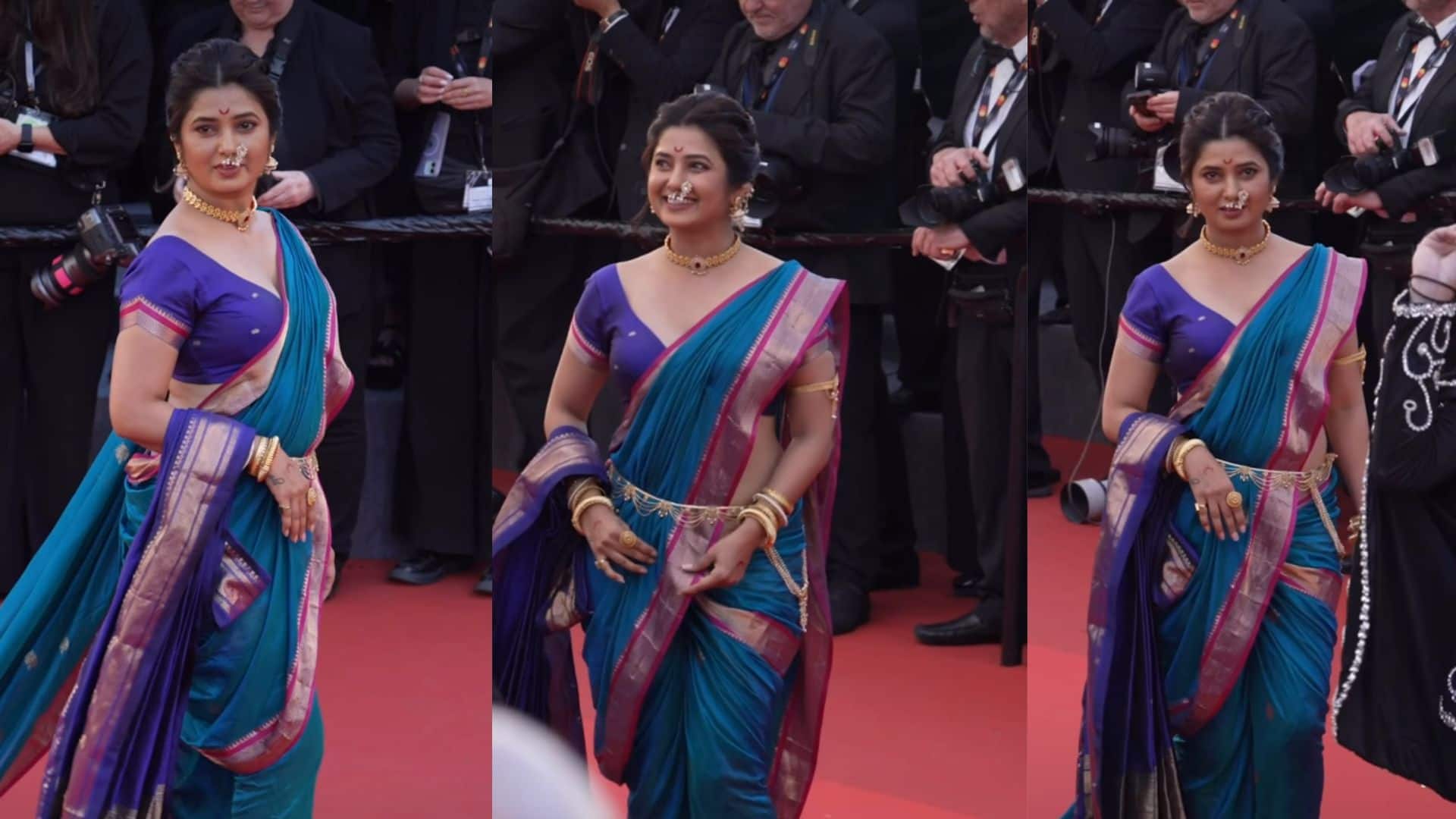 Prajakta Mali In Cannes 2026: रेड कार्पेट पर दिखा मराठी संस्कृति का जलवा, नीली नौवारी साड़ी और नथ में चमकीं प्राजक्ता माळी