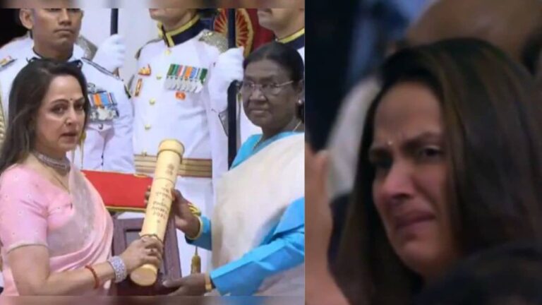 Padma Awards 2026: धर्मेंद्र को मरणोपरांत पद्म विभूषण, सम्मान लेते समय भावुक हुईं हेमा मालिनी, बेटी अहाना देओल के भी छलके आंसू, VIDEO