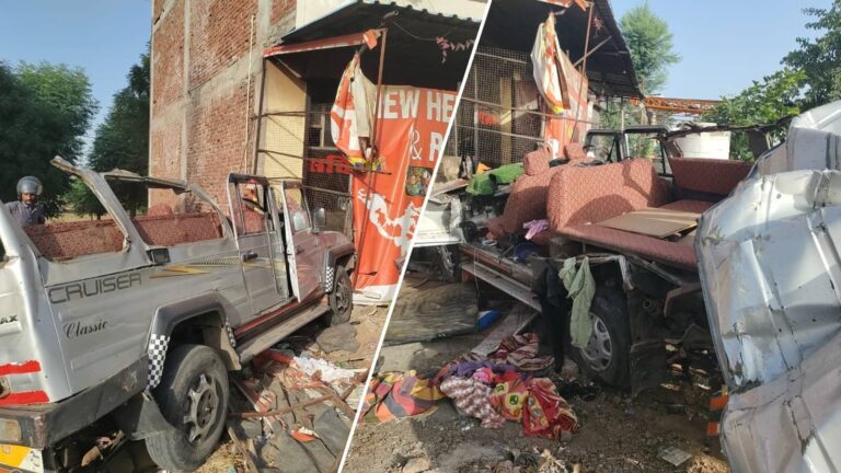 BREAKING: ट्रक-टेम्पो क्रूजर की टक्कर में तीन की मौत, जयपुर के चौमूं में भीषण हादसा; सड़क किनारे दुकान में घुसी गाड़ी