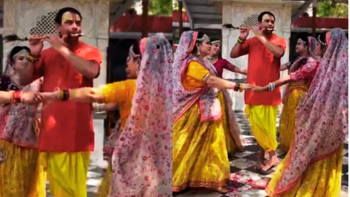 माथे पर चंदन, गेरुवा कुर्ता और हाथ में मोर पंख लगी बांसुरी... कृष्ण अवतार में नजर आए तेज प्रताप यादव, गोपियों के बीच बजाई बंसी- VIDEO