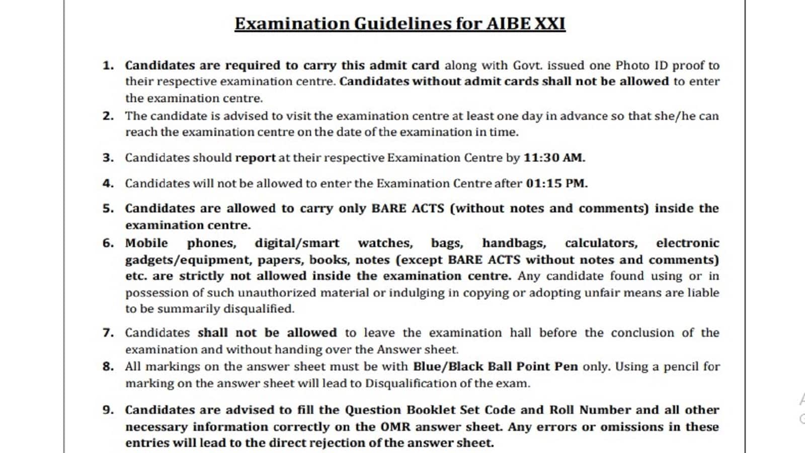 AIBE 21 Exam 2026 Rules: परीक्षा में छात्र ले जा सकेंगे बेयर एक्‍ट्स, कल होने वाली परीक्षा के लिए जान लें ये जरूरी नियम और एंट्री टाइम
