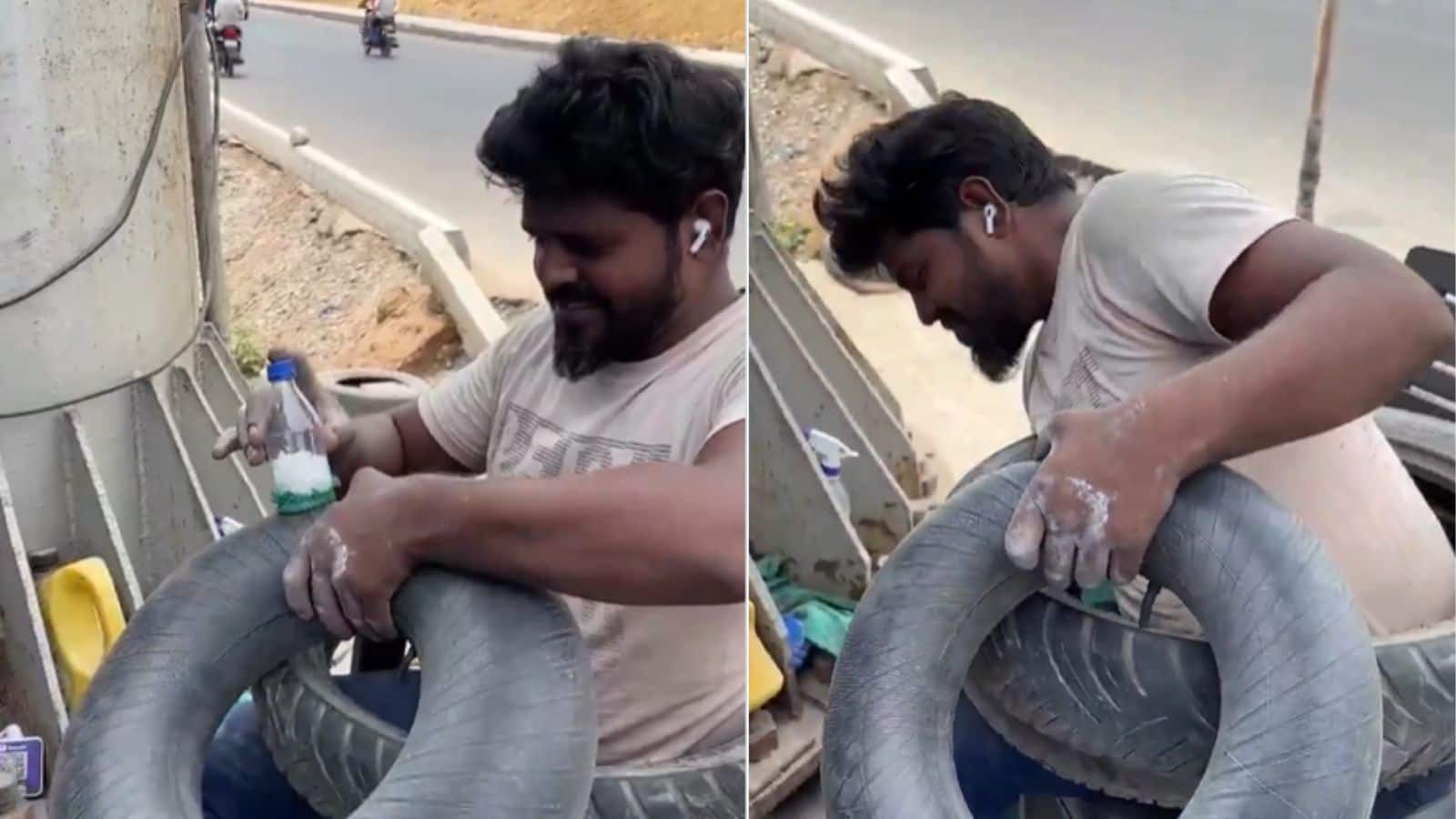 Viral Video: टायर पंचर ढूंढने का देसी जुगाड़ वायरल, प्लास्टिक बोतल से मिनटों में मिल रहा सटीक जवाब