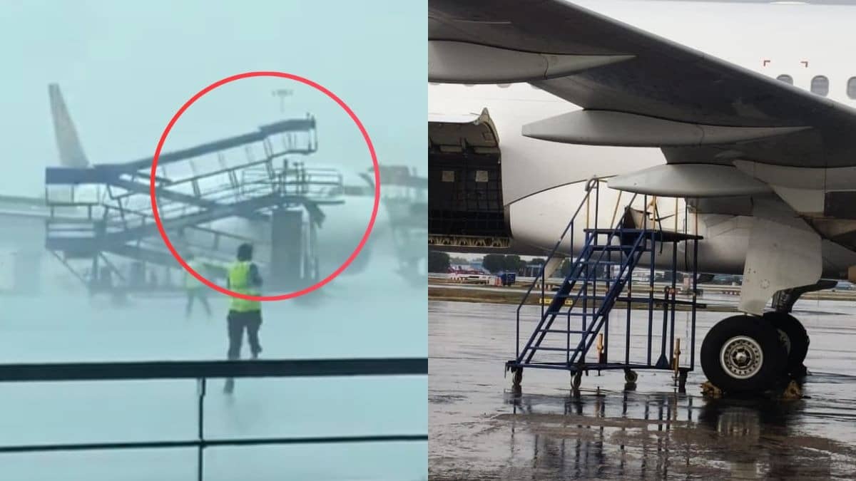 Viral Video: 70KM की रफ्तार से आया तूफान; IGI एयरपोर्ट पर अपने आप चलने लगी सीढ़ी, पकड़ने के लिए स्टॉफ ने लगाई दौड़, फिर जो हुआ...