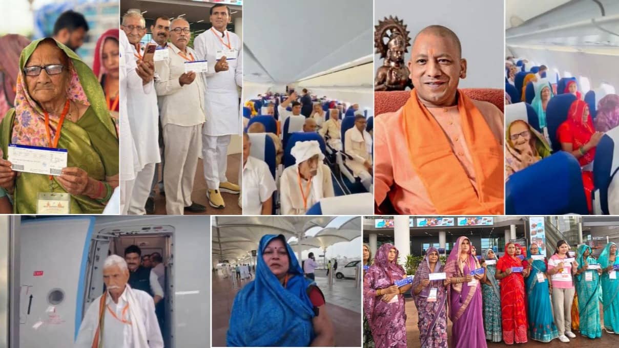 योगी बाबा जिंदाबाद के नारे, घूंघट में महिलाओं के गीत और पगड़ी में बैठे लोगों की मुस्कान... नोएडा से लखनऊ की फ्लाइट में कैसा था नजारा? VIDEO