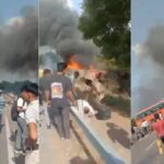 BREAKING: तापी-सूरत NH-53 पर भीषण सड़क हादसा, निगम की दो बसों की जोरदार टक्कर के बाद लगी आग, 6-7 लोग जिंदा जले, VIDEO