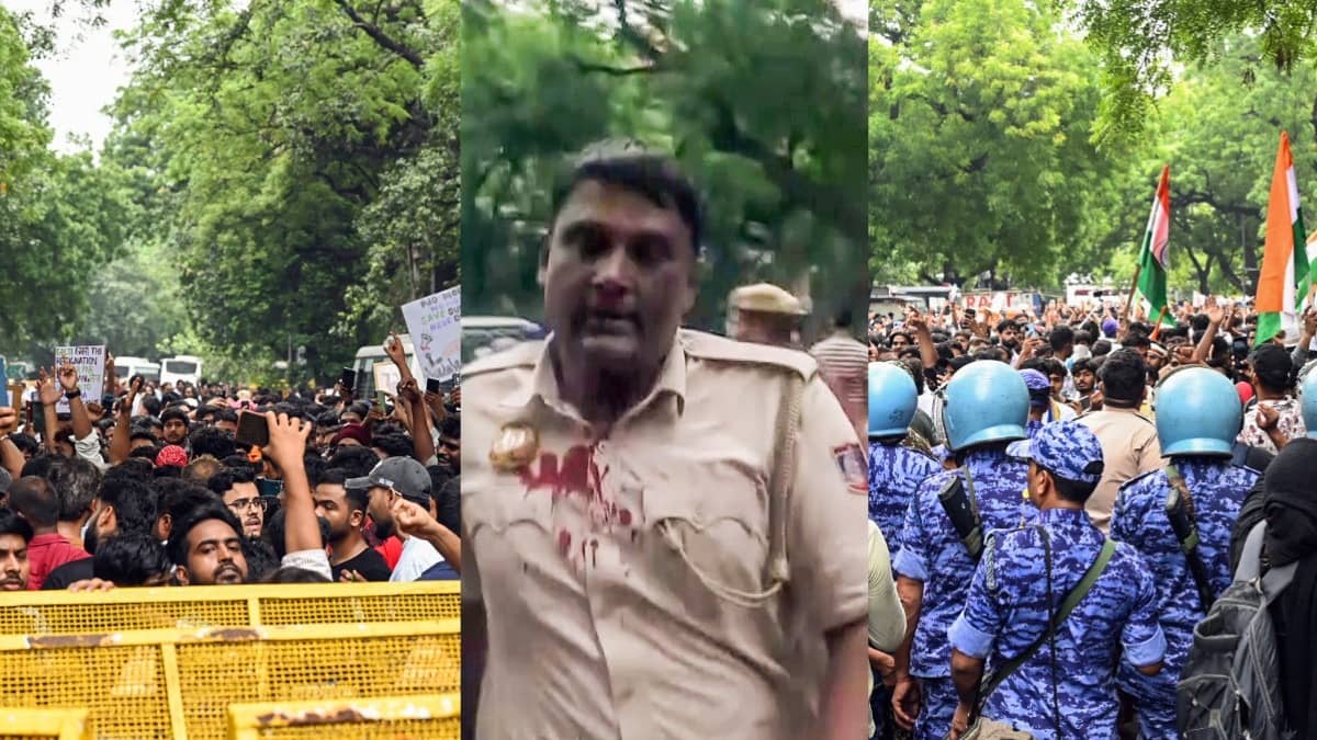 BREAKING: CJP का प्रदर्शन हुआ हिंसक, प्रदर्शनकारियों ने किया पथराव, झड़प में दिल्ली पुलिस के जवान घायल