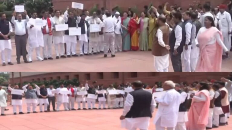 संसद परिसर में NDA और विपक्ष आमने-सामने, दोनों ने एक-दूसरे के खिलाफ जमकर की नारेबाजी; VIDEO
