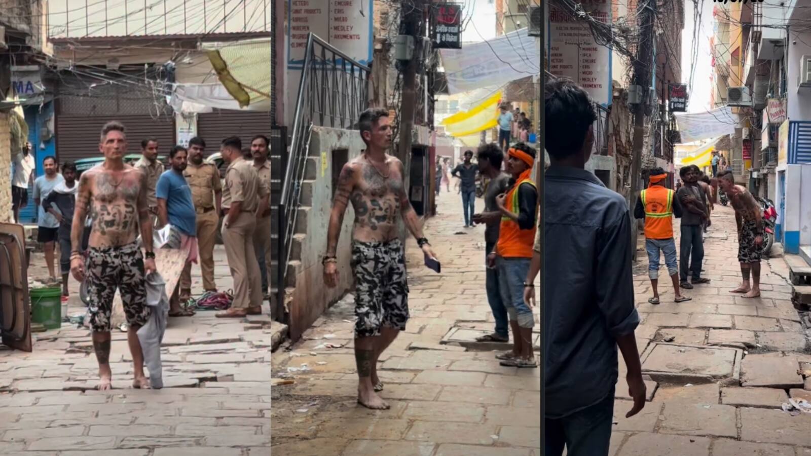 वाराणसी में विदेशी नागरिक का हाईवोल्टेज ड्रामा, घरों में घुसकर फेंका सामान और निवासी को काटा, वीडियो वायरल