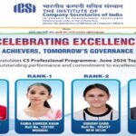 ICSI CS Toppers 2026: जून सत्र के सीएस प्रोफेशनल रिजल्ट में खुशी अग्रवाल और सानिया समीर खान रहीं नंबर 1, दूसरे और तीसरे स्थान पर भी लड़कियों का कब्जा