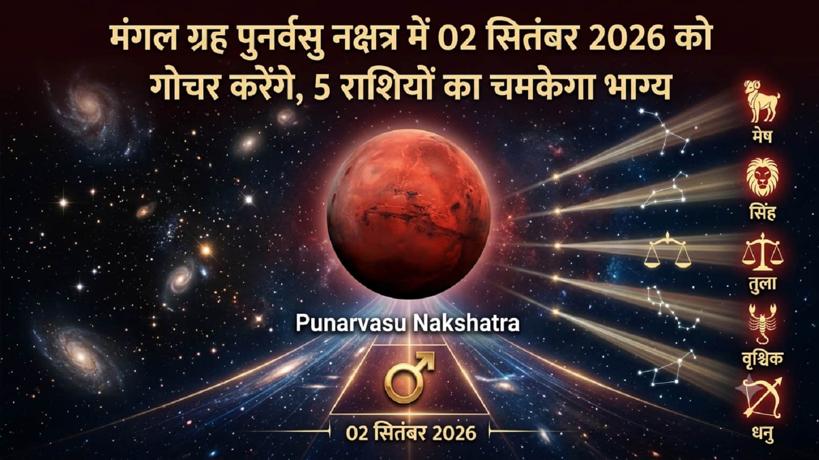 Mangal Nakshatra Gochar 2026: ग्रहों के सेनापति करेंगे आर्थिक तरक्की के नक्षत्र पुनर्वसु में गोचर, मंगल और गुरु की युति से चमकेगा 5 राशियों का भाग्य