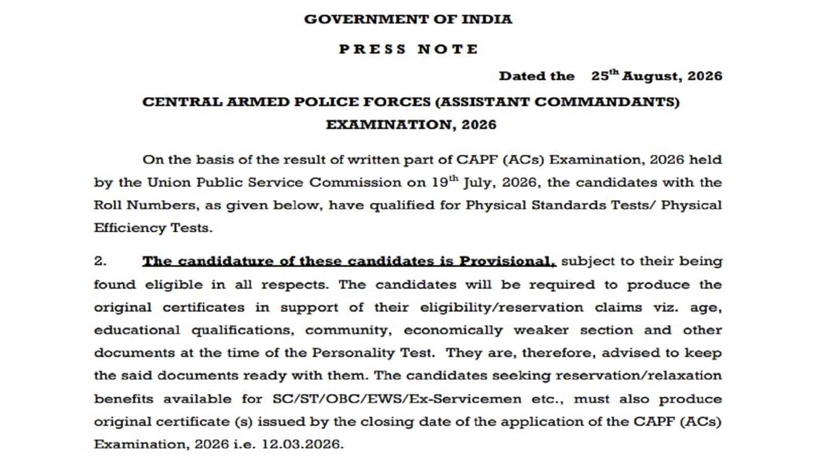 UPSC CAPF AC result 2026: सफल उम्मीदवार पीएसटी और पीईटी के लिए करेंगे तैयारी, 15 दिनों में यूपीएससी पोर्टल पर दर्ज करें अपनी डीटेल